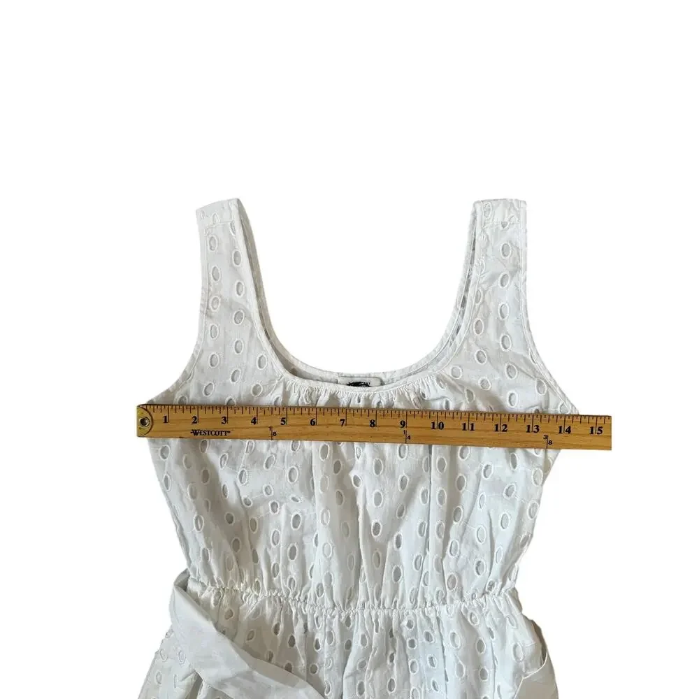 J.Crew Petite Old Money Minimalist White Eyelet Belted Midi Dress P0